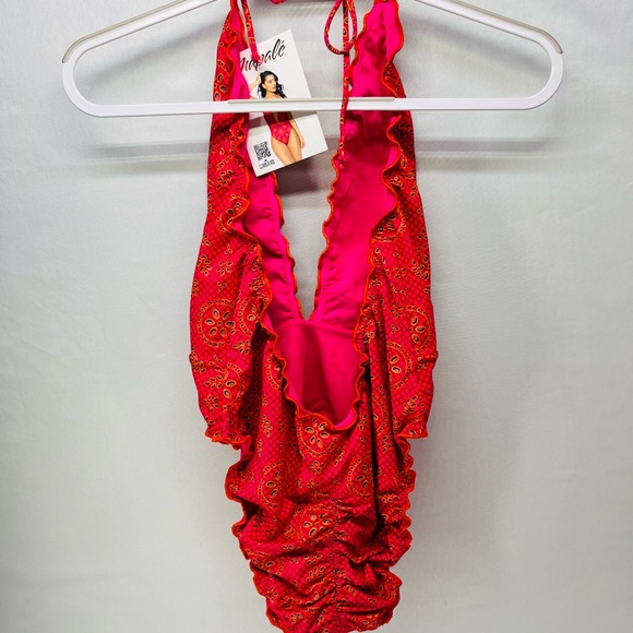 Red eyelet‎ Halter one piece swimsuit Style 67128 - Picture 4 of 7